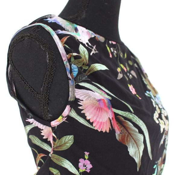 FUZZI Black Floral Sheath Dress Sleeveless Crepe Blouson Knee Length XS NEW JPG - Picture 3 of 8